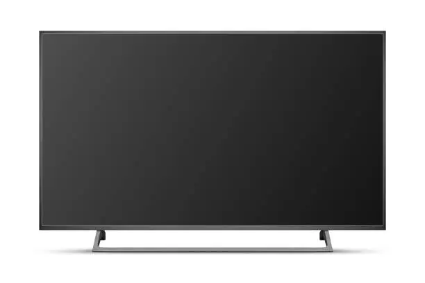 Photo of TV 4K flat screen lcd or oled, plasma realistic illustration, Black blank HD monitor mockup with clipping path