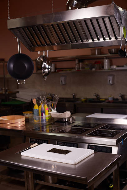 istock Cook chef workplace in the kitchen. Nobody. 1208778403