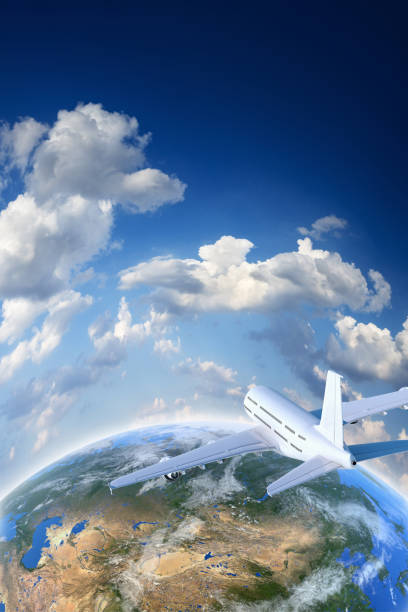 istock Flying over Eurasia. Air travel concept. 1208780872