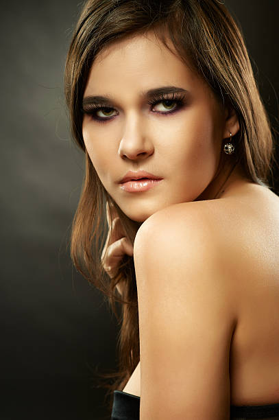 Closeup portrait of young beautiful woman stock photo