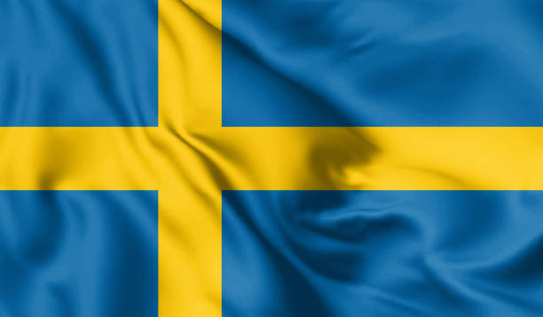istock Sweden flag blowing in the wind. Background texture. 3d Illustration. 1208785627