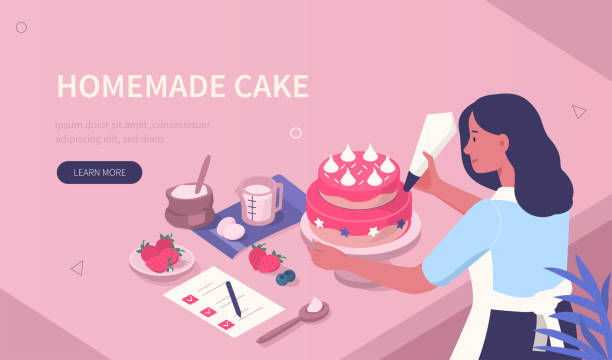 ilustrações de stock, clip art, desenhos animados e ícones de homemade cake - characters cooking chef bakery