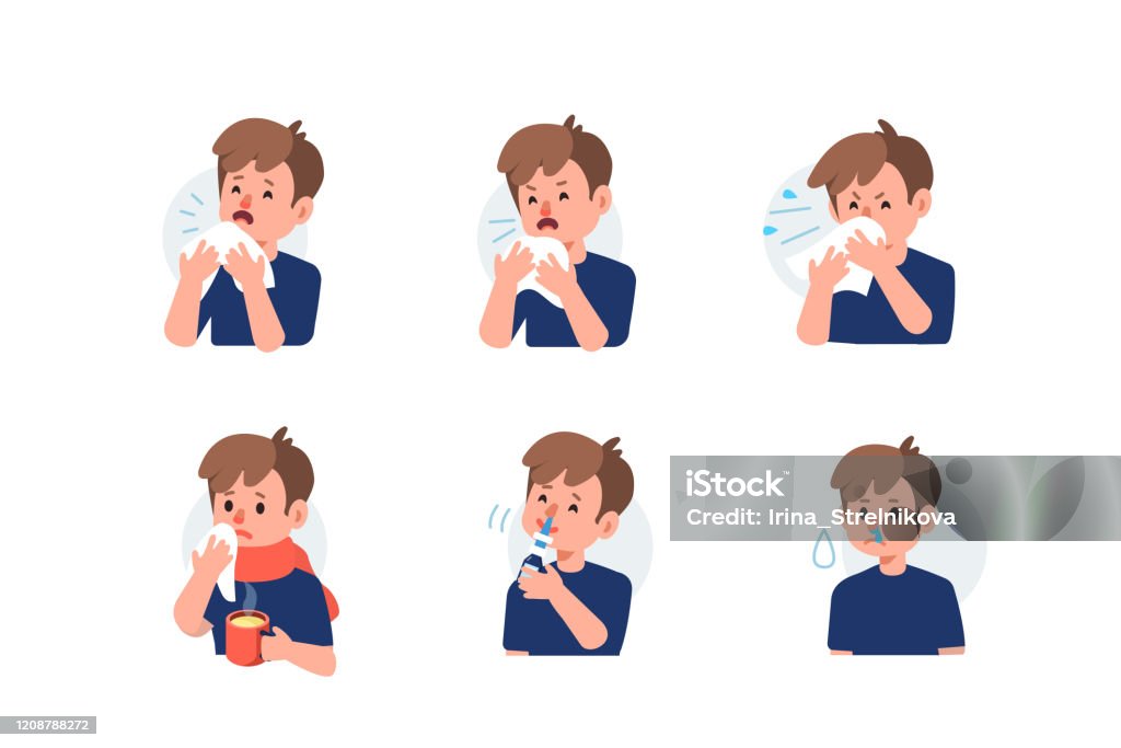 Runny Nose Stock Illustration - Download Image Now - Sneezing, Child,  Blowing Nose - iStock