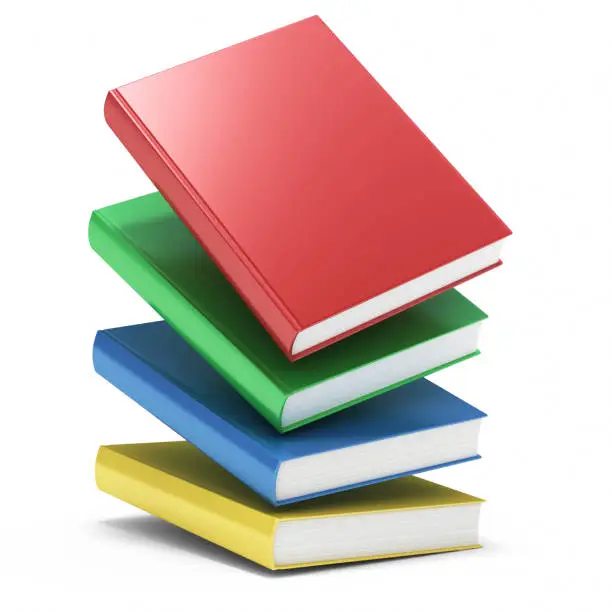 Photo of Multicolored Cover Stack Books on a Isolated White Background Stock Photo