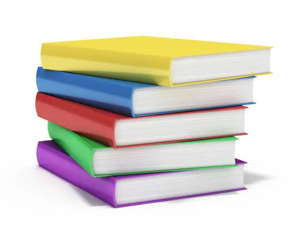 Photo of Multicolored Cover Stack Books on a Isolated White Background Stock Photo