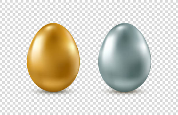 illustrazioni stock, clip art, cartoni animati e icone di tendenza di uova di pasqua realistiche vettoriali dorate e argentate su sfondo trasparente. - eggs animal egg gold light
