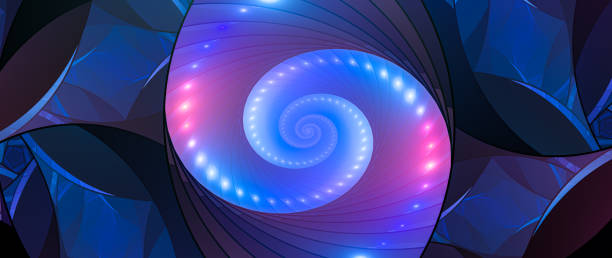 istock Blue spiral with colorful lights abstract widescreen background 1208793574