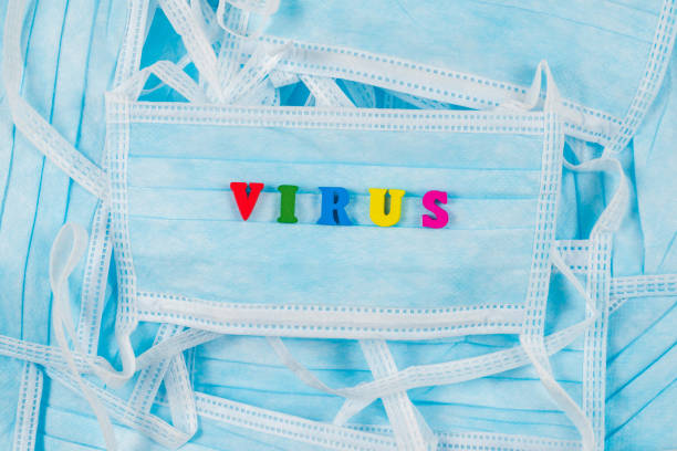 istock Colorful word virus on protective masks. 1208794950