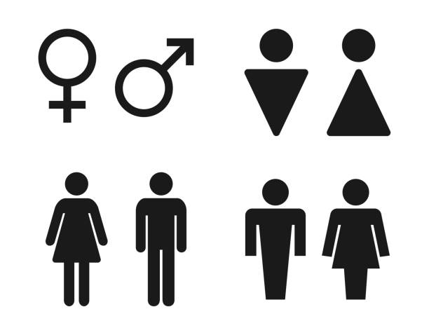 toilettenschilder mit mann und frau, toiletten-ikonen - mann stock-grafiken, -clipart, -cartoons und -symbole