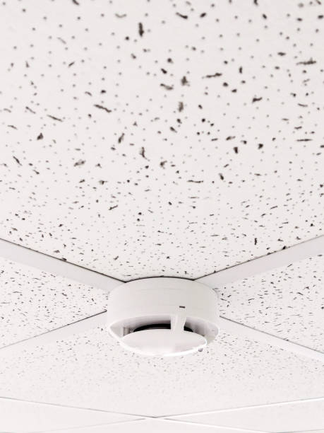 istock Smoke sensor on the ceiling in the office room. Fire alarm element. Workspace security 1208795698
