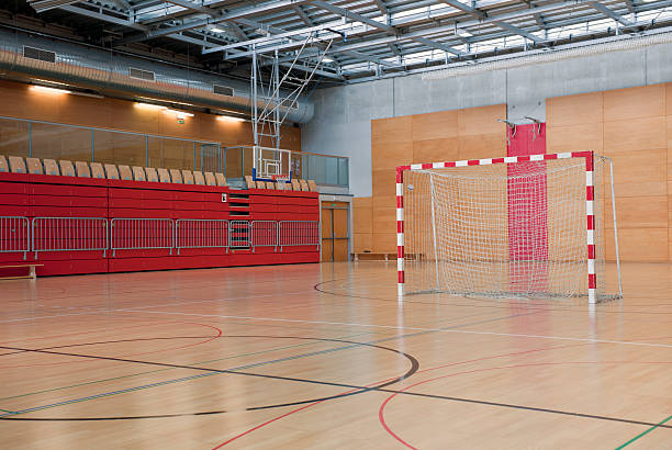 istock Soccer Goal in Red Sports Hall 120879607