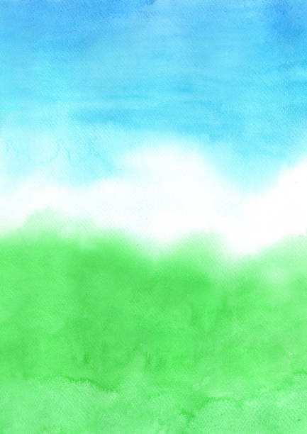 istock Abstract green grass and blue sky watercolor hand painting background for decoration. 1208796573