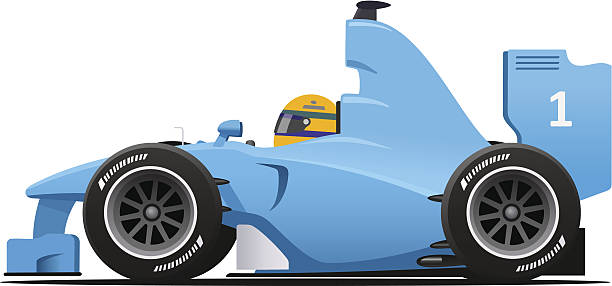 ilustrações, clipart, desenhos animados e ícones de azul carro de corrida de fórmula 1 - racecar color image illustration technique speed