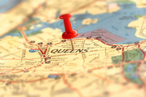Travel destination - Road map of New York Area with pushpin
