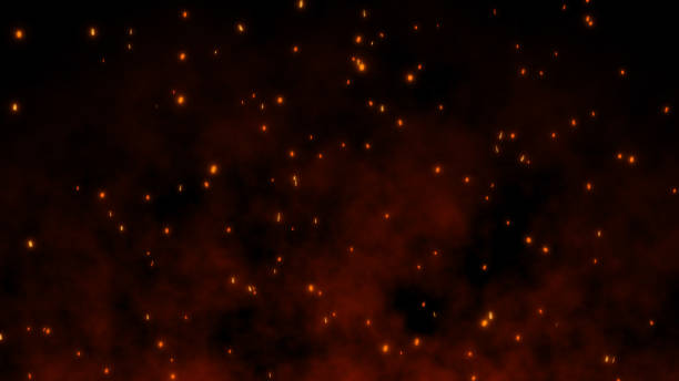 istock 3D Burning embers glowing. Fire Glowing Particles on Black Background. 1208799987