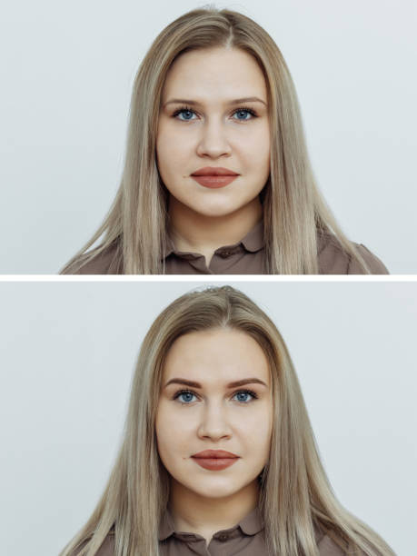 istock Photo comparison before and after permanent makeup, tattooing of eyebrows 1208800112