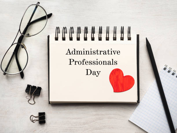 secretaries day and admin day. greeting card. - stationary document business paper clip imagens e fotografias de stock