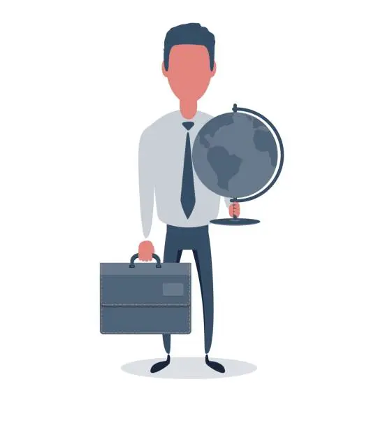 Vector illustration of Businessman or clerk. Male character in trendy simple style with objects, flat vector illustration