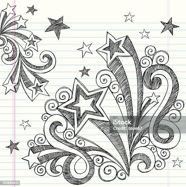 Mãoextraídas Estrelas Bloco Desenhos Animados - Arte vetorial de stock e mais imagens de Caderno de Esboços - Caderno de Esboços, Caderno de notas, Criatividade