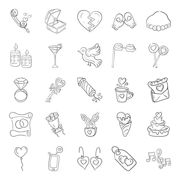 Vector illustration of Love And Romance Doodle Icons