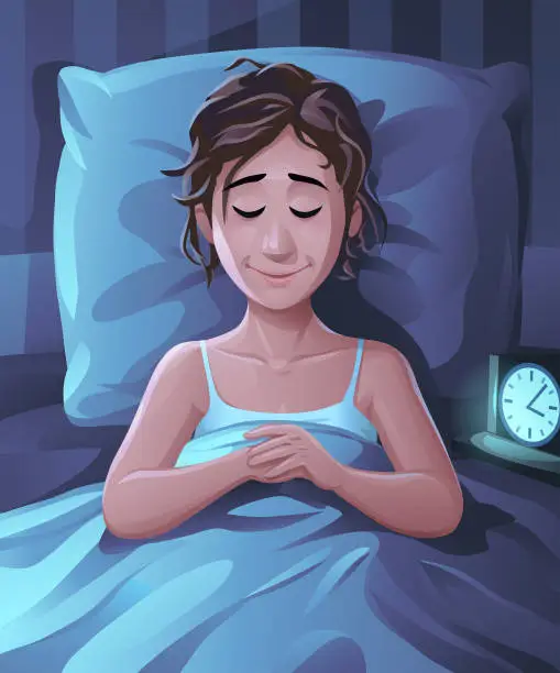 Vector illustration of Young Woman Sleeping Well In Her Bed