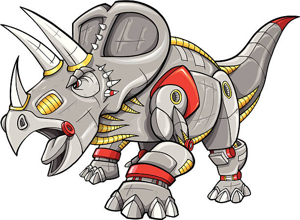 Cyborg Robot Machine Triceratops Dinosaur vector art illustration