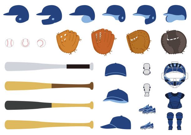 baseball tools vector illust set baseball tools vector illust set elbow pad stock illustrations