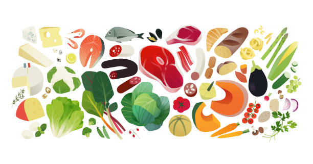 баннер здорового питания - fruits and vegetables illustrations stock illustrations
