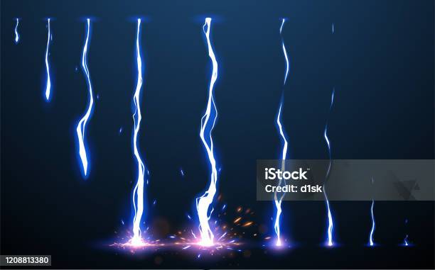 Lightning Animation Set With Sparks Stock Illustration - Download Image Now  - Lightning, Electricity, Cartoon - iStock