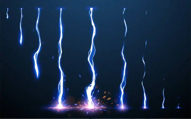 Vector illustration of Lightning animation set with sparks