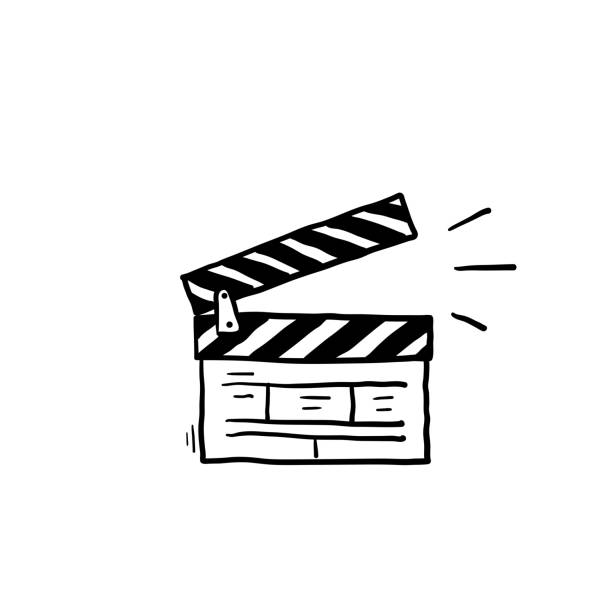 hand drawn Movie clapperboard icon. Film set clapper for cinema production. Board clap for video clip scene start. Lights, camera, action! Hand drawn sketch in vector doodle style hand drawn Movie clapperboard icon. Film set clapper for cinema production. Board clap for video clip scene start. Lights, camera, action! Hand drawn sketch in vector doodle style movie ticket illustrations stock illustrations