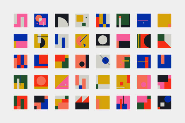 ilustraciones, imágenes clip art, dibujos animados e iconos de stock de colección de formas vectoriales abstractas de bauhaus - tile background illustrations