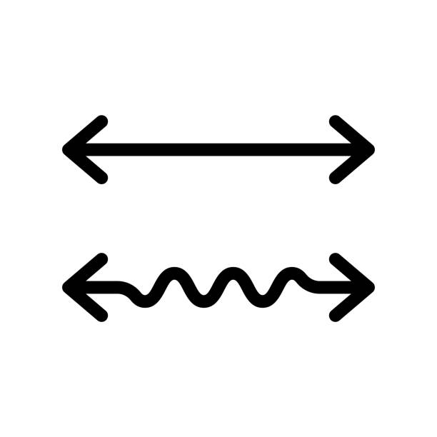 Wavy and straight double arrow. Thick linear icon. 2 side arrows for illustration of horizontal stretching or squeezing. Black simple symbol for measuring. Contour isolated vector on white background