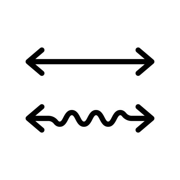 Wavy and straight double arrow Wavy and straight double arrow. Thick linear icon. 2 side arrows for illustration of horizontal stretching or squeezing. Black simple symbol for measuring. Contour isolated vector on white background end of the line stock illustrations