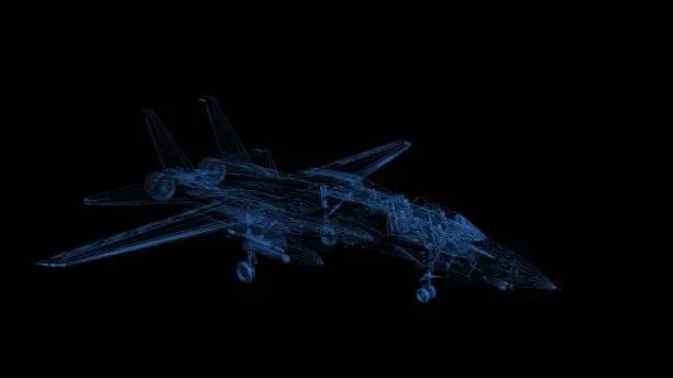 Hologram Wireframe. Grumman F-14 Tomcat Fighter - Nice 3D Render on a black background