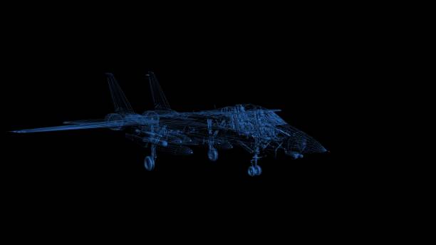 istock Grumman F-14 Tomcat Fighter Hologram Wireframe.  - Nice 3D Render on a black background 1208818447