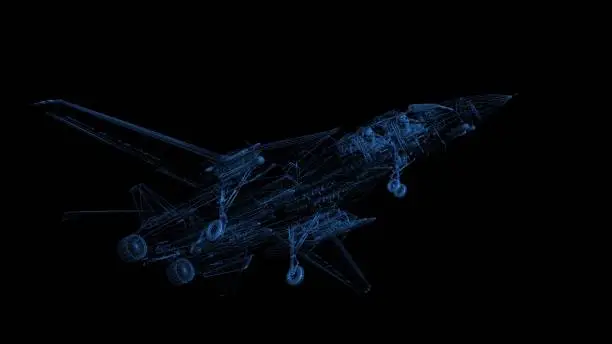Hologram Wireframe. Grumman F-14 Tomcat Fighter - black background