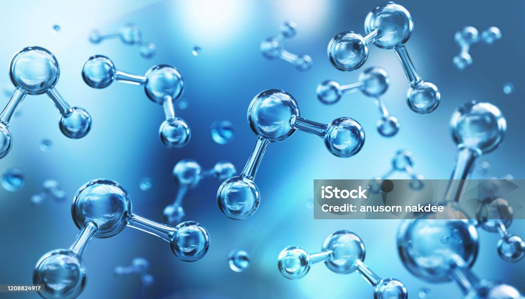 water molecule model. water molecule model, Science or medical background, 3d illustration. Water Stock Photo