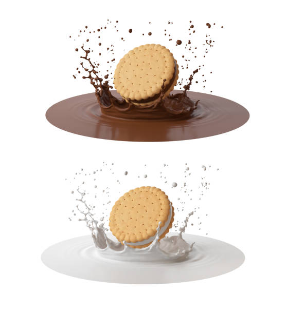 istock Sandwich cookies with chocolate splash. 1208824978