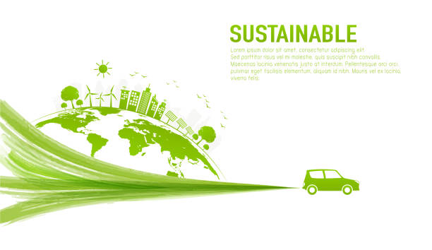 bannerdesign für nachhaltige entwicklung und umweltfreundliches konzept mit grünem stadt- und weltumwelttag, vektor-illustration - mobility stock-grafiken, -clipart, -cartoons und -symbole