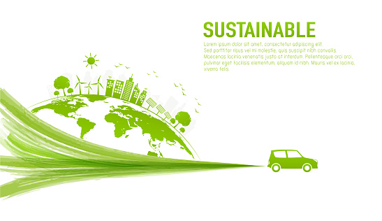 Banner design for sustainable development and eco friendly concept with green city and world environment day, vector illustration