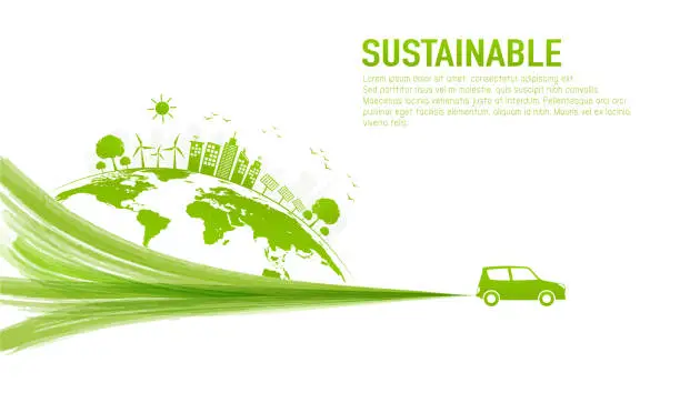 Vector illustration of Banner design for sustainable development and eco friendly concept with green city and world environment day, vector illustration