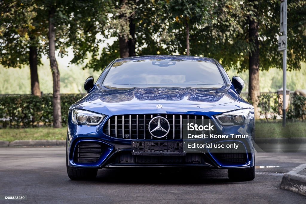 Russia Kemerovo 2019-09-16 blue car Mercedes-AMG GT 63 43 53 4MATIC parked outdoor on street background Russia Kemerovo 2019-09-16 blue car Mercedes-AMG GT 63 43 53 4MATIC parked outdoor on summer street background Mercedes-Benz Stock Photo