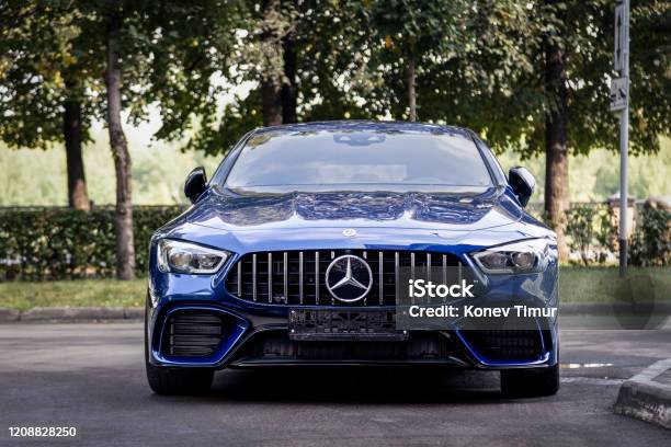 Russia Kemerovo 20190916 Blue Car Mercedesamg Gt 63 43 53 4matic Parked Outdoor On Street Background Stock Photo - Download Image Now