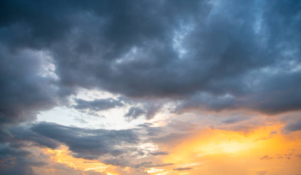 istock Aerial view dramatic sunset and sunrise sky nature background with white clouds 1208828505