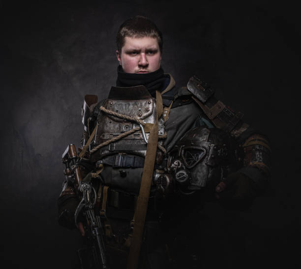 istock Man in cyborg cosplay costume 1208831094