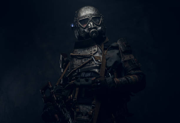 istock Portrait of man in cyborg costume 1208832003