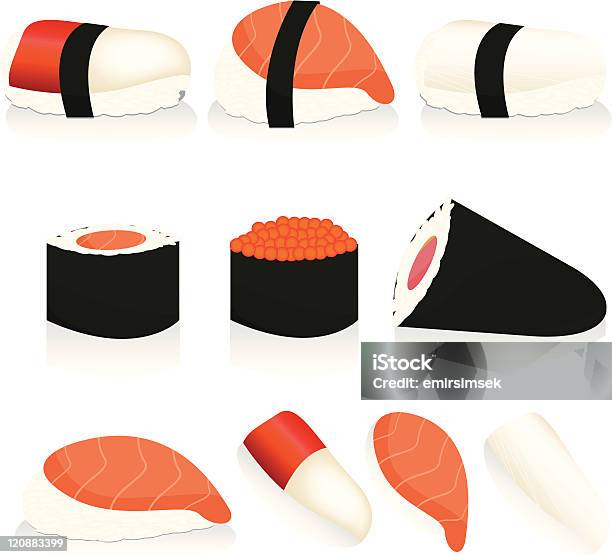 Set Di Sushi - Immagini vettoriali stock e altre immagini di Cena - Cena, Cibo, Collezione