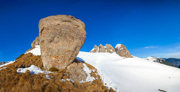istock Panoramic view with rocks from Mount Ciucas peak on winter 1208835774