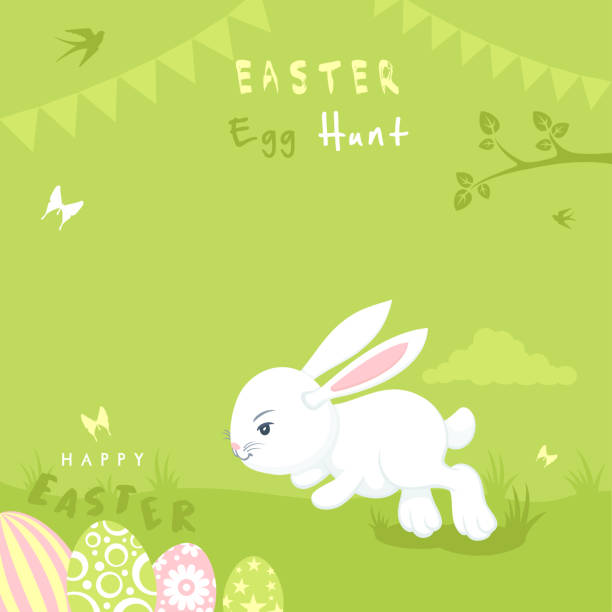 Easter Party Bunny Invitation Easter poster with a cute bunny bunny ear stock illustrations